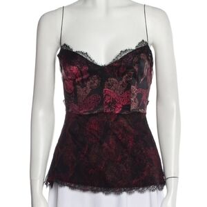 Elie Tahari Red Lace Chiffon 100% Silk Tie-Back Cami Evening Cocktail Romantic